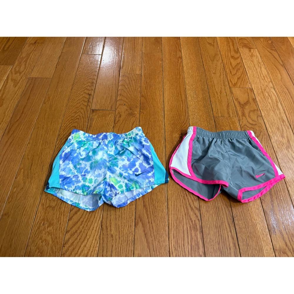 Nike Dri-FIT Toddler Girls Running Shorts Bundle 2T 3T Tie Dye Grey Pink 2pk